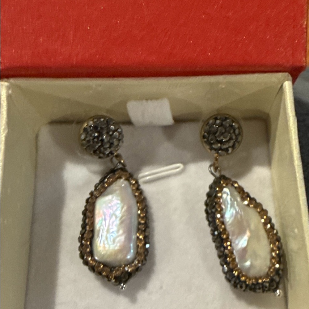 Glamorous Iridescent Drop Earrings with Gold Accents